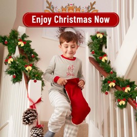 Christmas Decorations-14.7 FT Christmas Garland, Fluffy Soft Greenery Christmas Garland for Mantle, Christmas Tree Garland with Christmas Bows Balls, Garland Decor for Outdoor Indoor