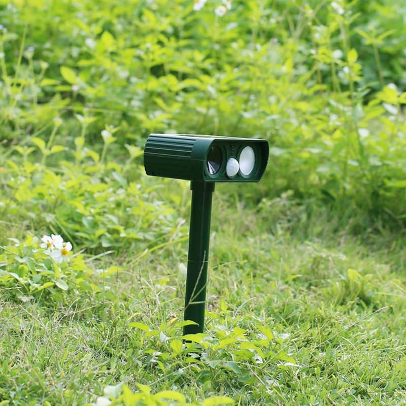 Solar Powered LED Animal Repeller Ultrasonic Waterproof Animal Repellent for