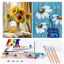 EFOTIML Paint by Numbers Kits for Adults, Beginners and Kids Age 8-12 Years, 16 x 20 Inch Canvas for Adult Painting Kits in Colorful Box (without Frame), Sunflower and White