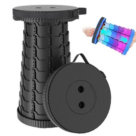 Upgraded Collapsible Telescoping Stool – Portable Folding Seat, 500lbs Weight Capacity, Ideal for Outdoor Activities like Picnics, Camping, Gardening - Color: Black