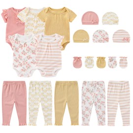 MAMIMAKA Newborn Baby Layette Gift Set 20-Piece Cotton Baby Girl Clothes Set Essentials and Accessories, 9-12 Months