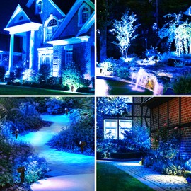 CREPOW Blue Solar Spot Lights Outdoor,2 Pack Solar Landscape Spotlights IP65 Waterproof 9.8ft Cable, Auto On/Off Outdoor Wall Lights for Garden Yard Driveway Porch Walkway Pool (1-in-1)