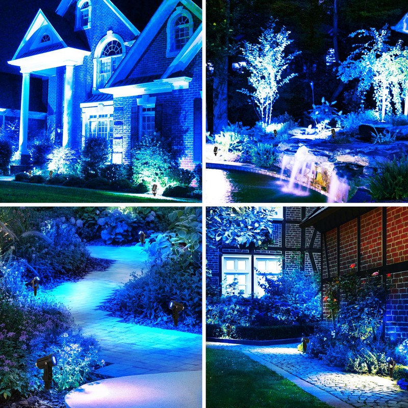 CREPOW Blue Solar Spot Lights Outdoor,2 Pack Solar Landscape Spotlights