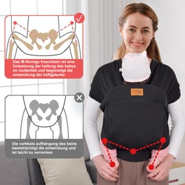 vrbabies Baby Carrier for Newborns from Birth Extra Soft, Belly Carrier Baby Carrier Ergonomic (Black)