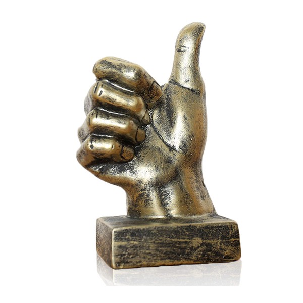 LEPENDOR Finger Gesture Statues Hand Sculpture Decor Finger Statue Resin Desk Decorations for Home & Office - Golden, Thumb Up Sculpture