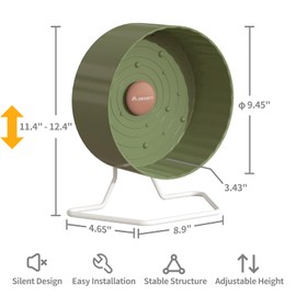 9.5" Silent Hamster Wheel, Non-Slip Track, Exercise, Release Stress, Relieve Anxiety, Adjustable Height Stand, for Syrian Dwarf Hamster, Gerbil, Mice, Other Small Medium Sized Pets, Green