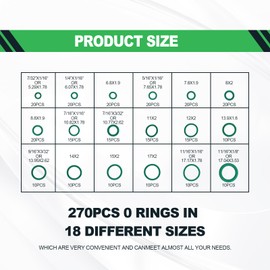 Car Air Conditioning AC O Ring Kit Sealing ORings Gasket Assortment Set 270 Pieces Seal Gasket Washer A/C Professional Plumbing Automotive Rubber Washer Orings