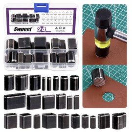 Swpeet 24 Pieces 24-Art Anti-Oxidation Alloy Steel Hollow Punch Cutter Tool, One Hole Leather Cutting Tools Set, Various Leather Shape Punch Tool Set