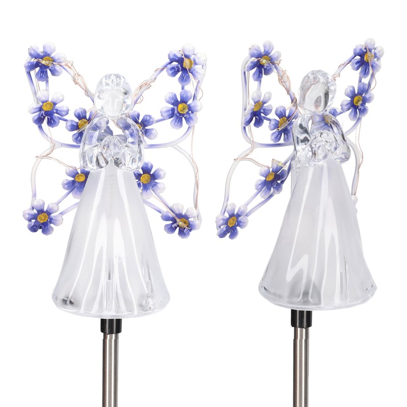 2 Pack LED Solar Angel Lights Solar Powered White Light