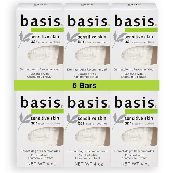 Basis Sensitive Skin Bar Soap for Body, Hands and Face,