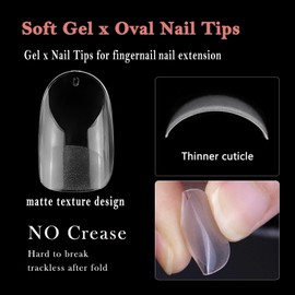 AddFavor Oval Nail Tips, 600pcs Oval Round Gel X Nail Tips Medium, Clear Fake Nails Oval Soft Gel Nails Acrylic False Nail Tips 12 Sizes for Nail Extension, Acrylic Nails