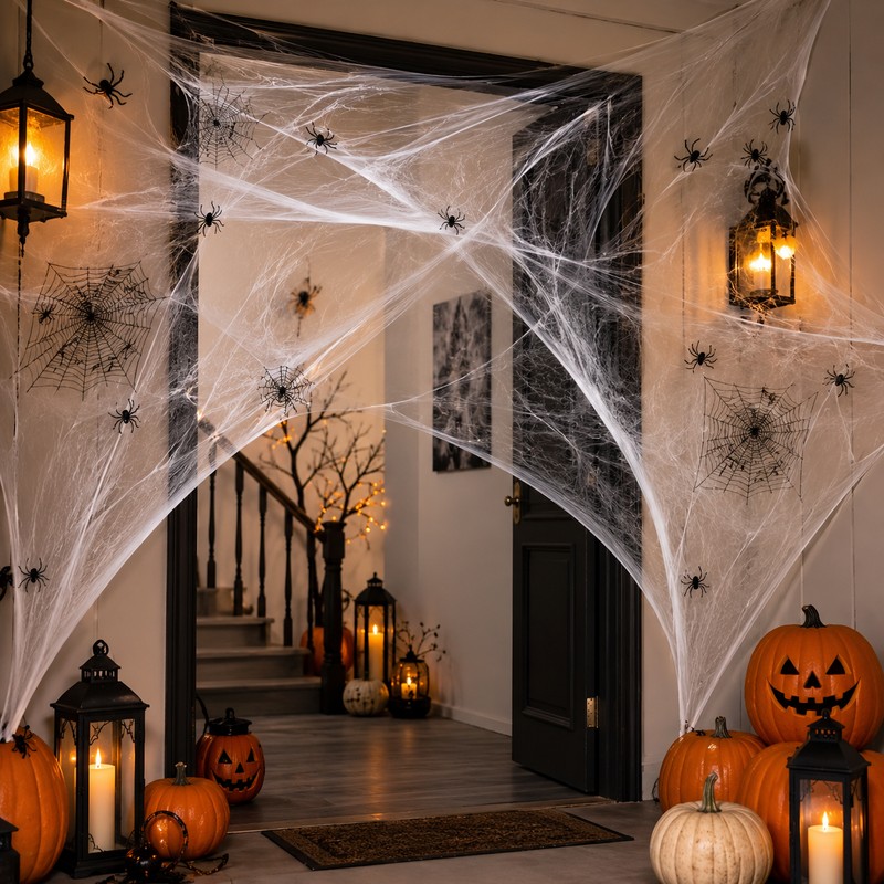 Halloween Spider Web Decorations for Party Décor – 4-Pack Stretchable