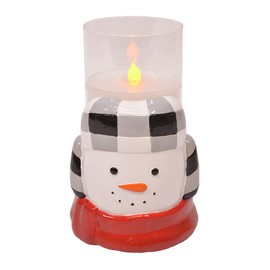 Holiday Flameless Candle Holder Sleeve, with 6 Inch Glass LED Pillar Candle Included (Snowman)