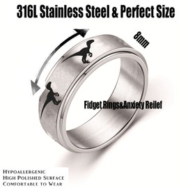 INENIMARTJ Dinosaur Fidget Rings for Women Men Stainless Steel Spinner Ring Dinosaur Anxiety Ring Jurassic Dinosaurs Anxiety Spinning Ring (C raptor, 6)