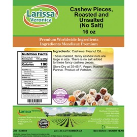 Cashew Pieces, Roasted and Unsalted (No Salt) (16 oz, ZIN: 524594)
