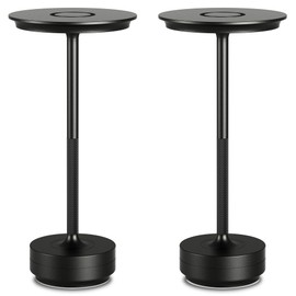 JONEMO 2 Pack Cordless Table Lamp, LED Rechargeable Table Light with 3 Temp Settings, Stepless Dimming, 5000mAh Battery, USB-C, Memory, Aluminum Alloy, for Home, Patio, Restaurant, Outdoor. Black