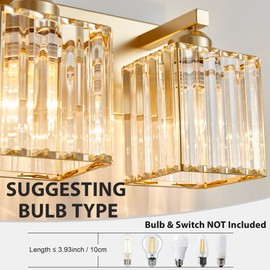 Bathroom Vanity Light Fixtures Over Mirror - Makeup Lighting Pure Gold - for Modern Wall, Bath, Desk, Farmhouse, Hallway 3 Crystal Lights