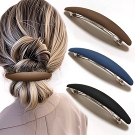Pinzas Grandes Para El Cabello, Mate, De 10 Cm (4"), Antideslizantes, Resistentes, Estilo Francés, Para Cabello Grueso O Fino (Paquete De 3).