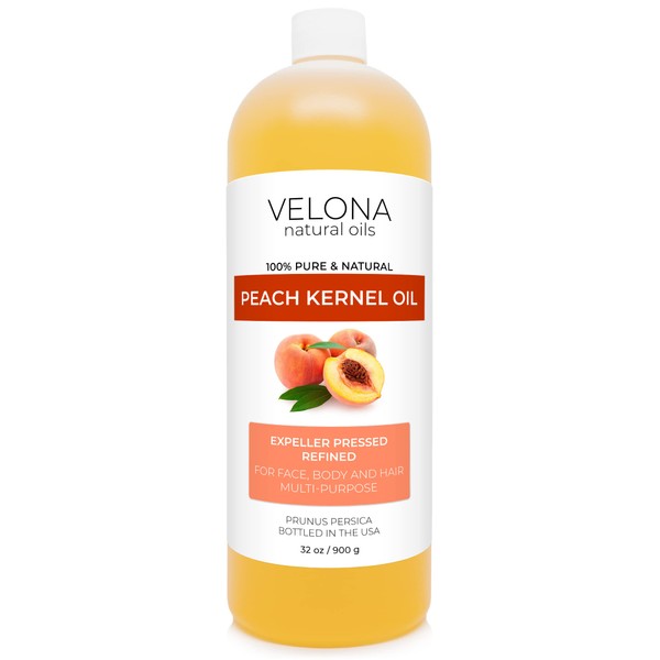 velona Peach Kernel Oil 32 oz | 100% Pure and Natural Carrier Oil | Refined, Cold pressed | Cooking, Skin, Hair, Body & Face Moisturizing | Use Today - Enjoy Results