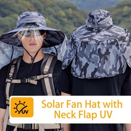 Fan Hats for Men | USB Breathable Wide Brim Solar Fan Hat with Neck Flap,Women's Accessories for Boating Outdoor Yard Hot Day Golf Mowing Travel Beach Hiking Sports Gray