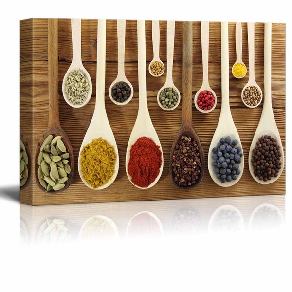 wall26 Canvas Print Wall Art Variety of Whole & Crushed Seasonings on Wood Table Fruit Food Photography Realism Chic Scenic Colorful Multicolor Ultra for Living Room, Bedroom, Office - 24"x36"