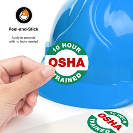 10 Hours OSHA Trained Hard Hat Sticker, (6 Pack) 2x2 Inches, Contruction Hard Hat Decal, Made in USA by Sigo Signs