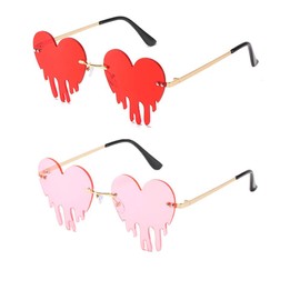ENTHYI Melting Heart Sunglasses for Men/Women Rimless Irregular Party Unique Sun Glasses, Red+pink, One Size