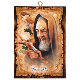 KUSTOM ART Bild im Vintage-Stil Padre Pio St. Pio mit Kreuz aus der Kollektion, Druck auf Holz, Geschenkidee.