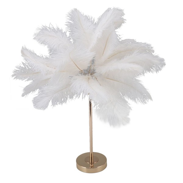 White Feather Table Lamp, Touch Switch 3 Color Dimming Cordless