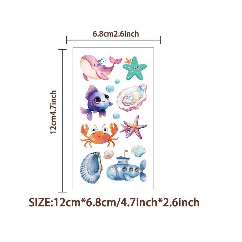 10sheets Ocean Animal Temporary Tattoos for Teens Boys Girls