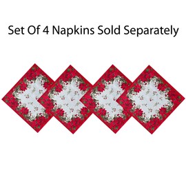 Newbridge Christmas Blooming Poinsettia's - Juego de 4 servilletas de tela con doble borde, color rojo y blanco