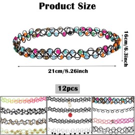 Pack of 12 Elastic Necklaces, Tattoo Collar, Stretch Tattoo Choker Chain, Bracelet, Stretch Tattoo Necklace for Women, Girls, Teens, Children, Gift, Meet Daily Wear Requirements, colour