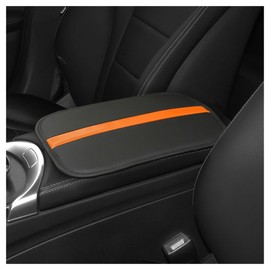 wedfish Leather Car Center Console Cover,Striped Patchwork Car Armrest Cover for Protecting Car Armrest Box & Car Decorations,Universal Car Accessories Interior Fits Cars,SUVs,Trucks (Black/Orange)