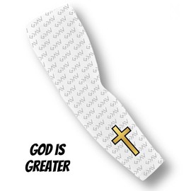 God is Greater Gold Cross Arm Sleeve for Baseball, Football, Basketball - Compression and Support - Size: XL