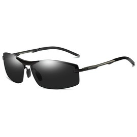 [FEISEDY] Sunglasses Photochromic Polarized Sunglasses Men's Half Rim Oval Sports Sunglasses Fishing Driving Stylish Drive Baseball Golf Running Outdoor UV Protection B1066, Black