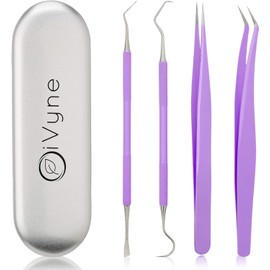 Premium Vinyl Weeding Tool Kit - Precision Stainless Steel Weeder - Hook and Pick with Fine Tweezers Crafting Set for Cricut Vinyl - by iVyne (Purple)