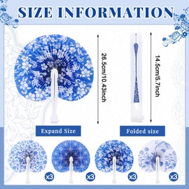 Taiyin 12 Pack Chinoiserie Paper Hand Fans Blue and White Floral Folding Fans Round Porcelain Decorations for Birthday Party Supplies Wedding Holiday Tea Party Decor Employee Gifts DIY Crafts
