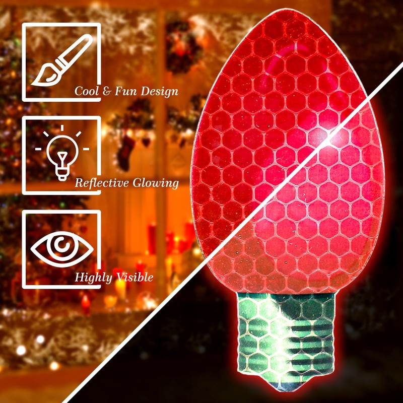 Whaline 130Pcs Christmas Reflective Car Magnets Set 64Pcs Colorful Bulb