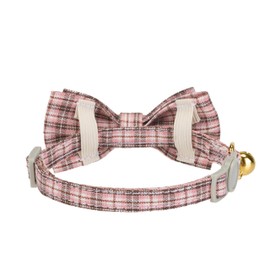 YUDOTE Plaid Cat Collars with Bow,Quick Release Safty Buckle and Charming Bell,Soft and Pure Cotton Fabric for Daily Use,Pack of 1 in Pink