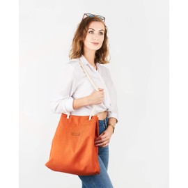 Bvani Large Women's Canvas Tote Bag with Pockets and Beach Handles - Shopper Bag - brick red, size: m