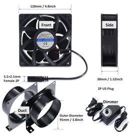 4" Axial Exhaust Fan, 3000RPM 120mm DC12V Dual Ball Bearings Air Exhaust Fume Smoke Extractor Fan Kit for DIY Soldering, 3D Laser, Paint Booth (4" Duct Adapters, Mesh, Dimmer Included)