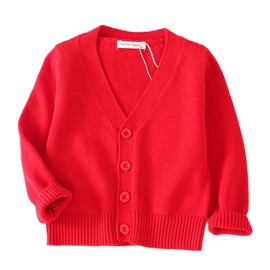 PTPUKE Unisex Boy' Girls' Cardigans Sweater V-Neck Long Sleeve Button Soild Cotton Knit Sweaters for 1-8 Years Red