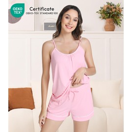 NACHILA Pajamas Set for Women-Viscose Made from Bamboo, Sleeveless Sleepwear Cami Pajamas Shorts Sets Camisole Pjs Nightwear, Pink, Large