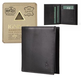 Ignis Craft Mens Genuine Leather RFID Card Wallet - Vertical Bifold Wallets for Men - Capsule Onyx