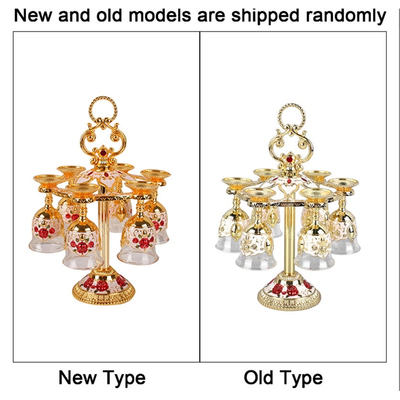 6Pcs Chinese Chalice Retro Style Zinc Alloy Glass Embossed Flower