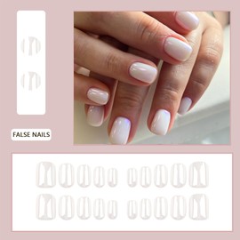 French False Nails - White Press On Nails - 24PCS Aurora White Acrylic Short Stick on Nails with Glue - Full Cover Square Fake nails for Women DIY Manicure
