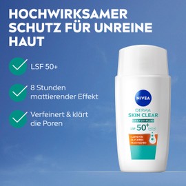 NIVEA Face Care with SPF 50+, Non-Greasy Sun Cream with Carnitine, Glycerine & Niacinamide, for Blemish-Prone Skin, Derma Skin Clear Daily UV Fluid (40 ml)