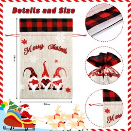 2 Pieces Large Christmas Drawstring Bags 22 x 15 Inches Santa Claus Christmas Gift Wrapping Bags Red and Black Plaid Drawstring Gift Bags for Xmas Holiday Birthday Party Favors
