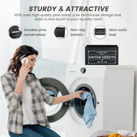 Rustic Dryer Sheet Holder with Lid - Cute Farmhouse Dryer Sheet Dispenser Laundry Room Decor Accessories,Fabric Softener Dispenser Dryer Sheet Container for Laundry Organization Storage,Black-N