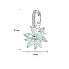 Josfeva Silver Hoop Earrings for Women, White Gold Plated Double Flower Hoop Earring with Cubic Zirconia, Hypoallergenic Crystal Hoop Earrings, Size:13mm * 22mm, Color: Green, Gift for Women Girls